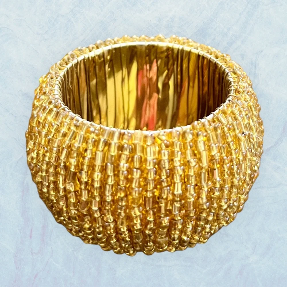 Set of 3 Gold Sequin Beaded Napkin Rings‎